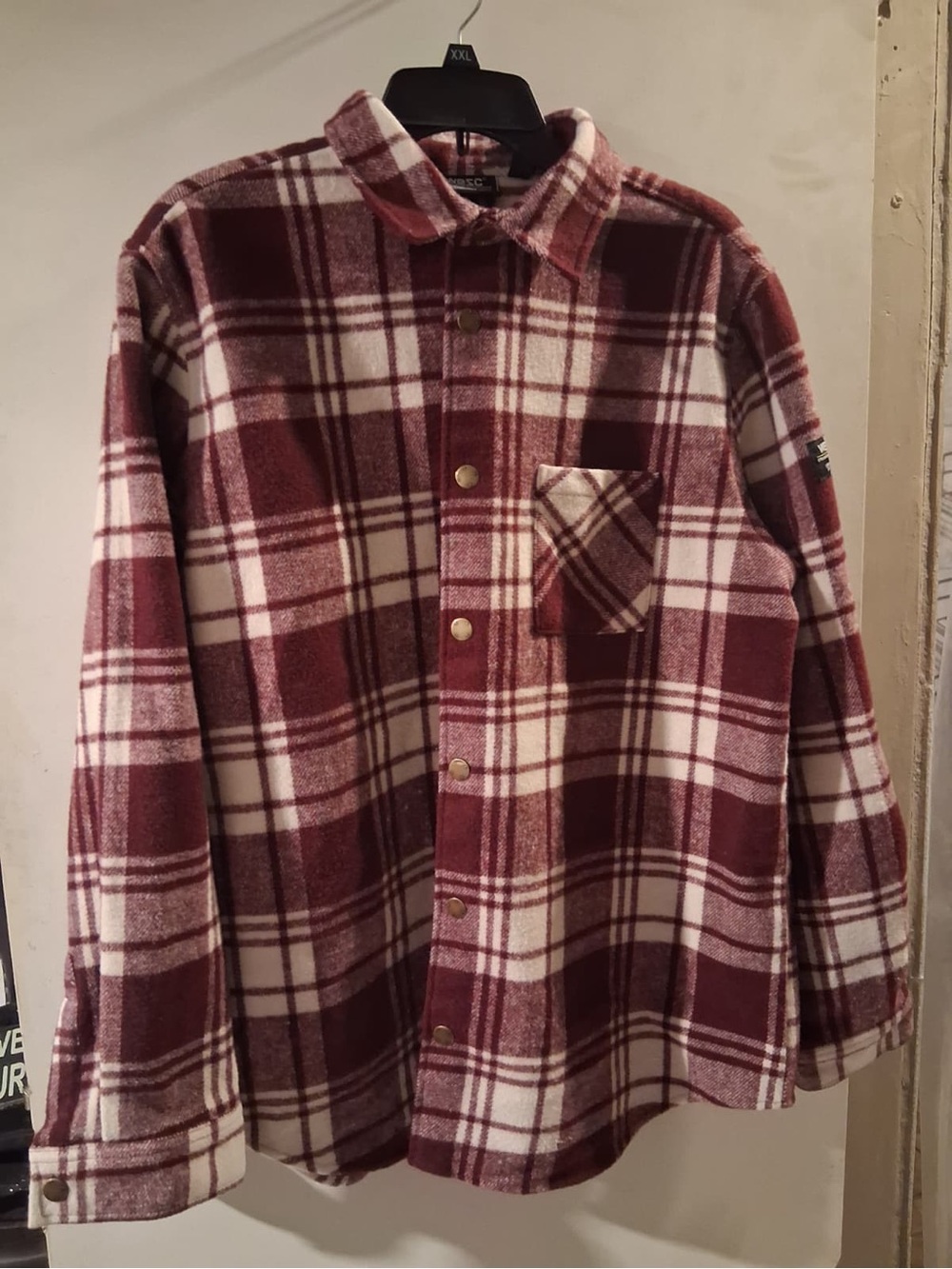 Men's Burgundy and White Plaid Flannel Shacket